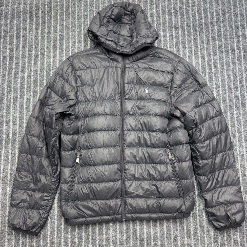 Polo Ralph Lauren Mens Puffer Jacket S Black Hooded Down Fill Quilted Coat
